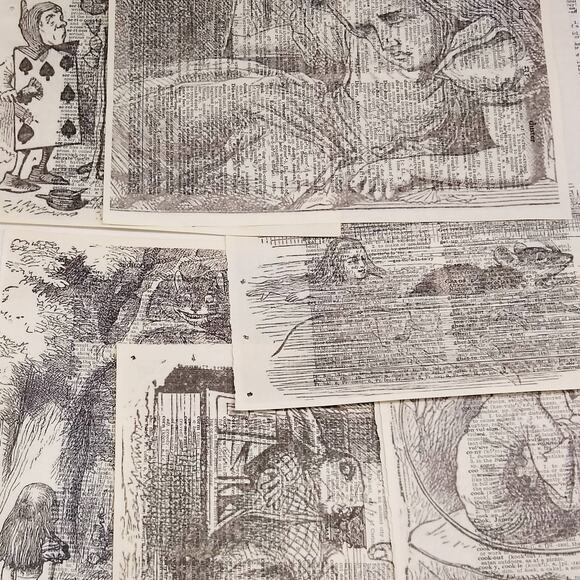 Alice in Wonderland Vintage Dictionary Prints, Through the Looking Glass Prints - Picture 1 of 9